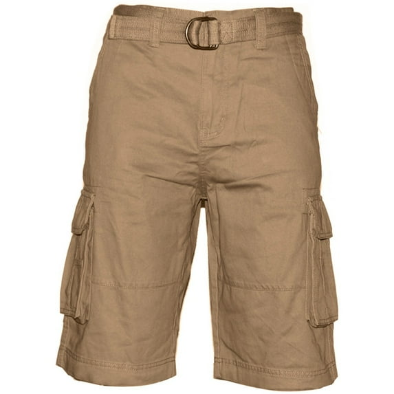 Men's Shorts Cargo Pocket Casual Lightweight Cotton Active Belted Cargo Shorts, Khaki, 40