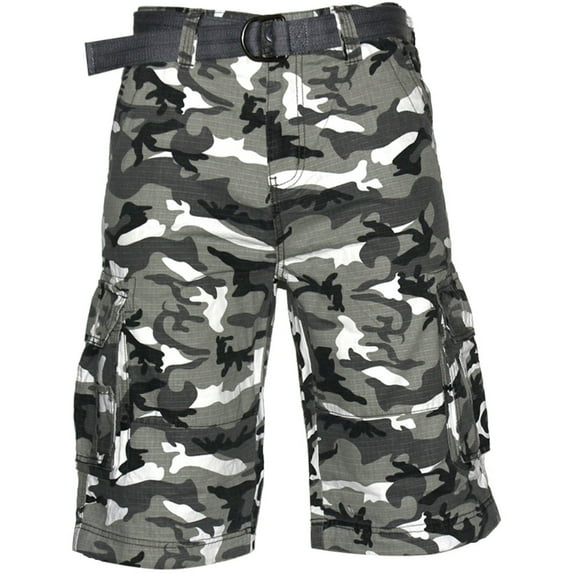 Men's Shorts Cargo Pocket Casual Lightweight Cotton Active Belted Cargo Shorts, Light Grey, 36