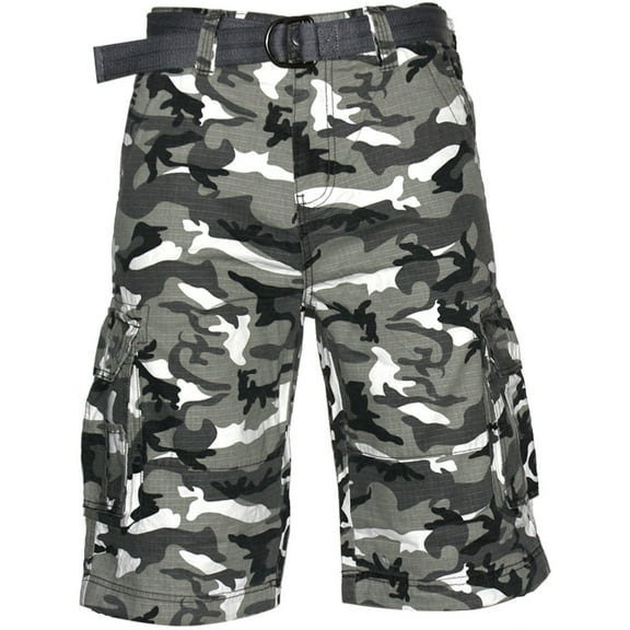 Men's Shorts Cargo Pocket Casual Lightweight Cotton Active Belted Cargo Shorts, Light Grey, 40