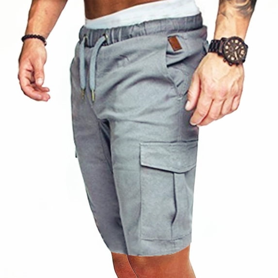 Men‘s Shorts Cargo Shorts Summer Casual Men Solid Color Cargo Short Multi-Pockets Drawstring Fifth Pants Loose Casual Short Pant