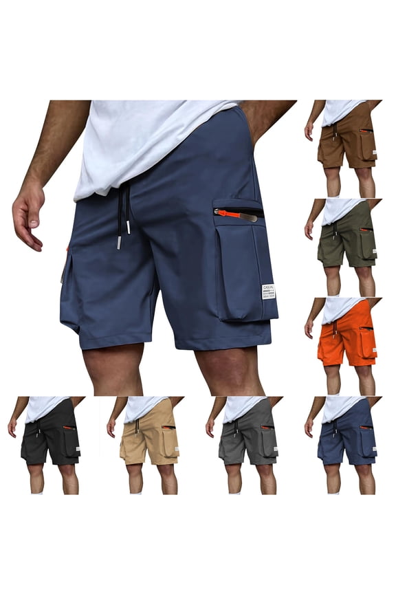 Men's Shorts Cargo Solid Color Sports Fitness Outdoors Short Pockets Button Cargo Pants Navy,M