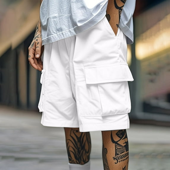 Men's Shorts Cargo Under $10 Solid Color Workwear Shorts Outdoor Casual Multi Pocket Five Quarter Pants