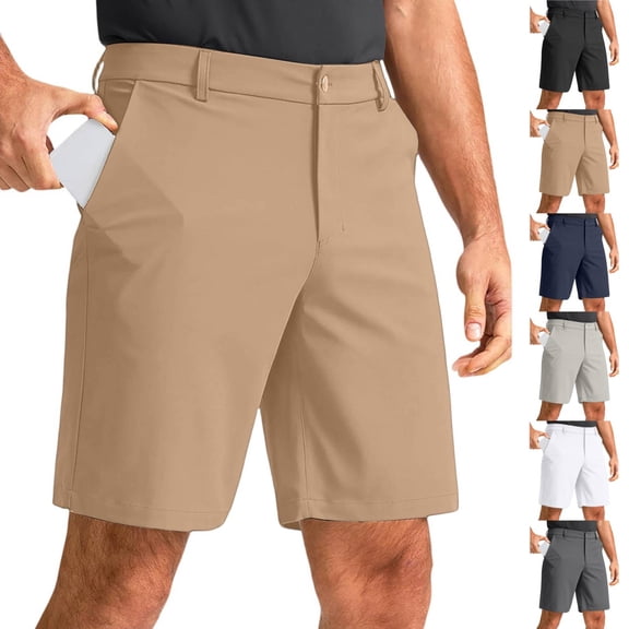 Men's Shorts Casual 7" Inseam Lightweight Golf Shorts for Men Stretch with Pockets Quick Dry Breathable Work Shorts Khaki M