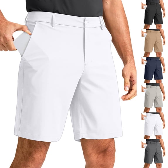 Men's Shorts Casual 7" Inseam Lightweight Golf Shorts for Men Stretch with Pockets Quick Dry Breathable Work Shorts White L