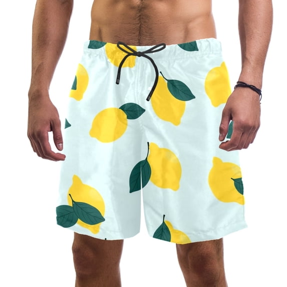 Men's Shorts Casual Elastic Waist Drawstring Summer Beach Shorts,Lemon Fruit,M