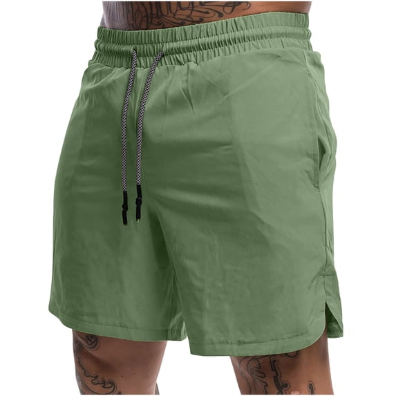 Men's Shorts Casual Solid Color Casual Drawstring Pockets Elastic Sports Shorts Mens Cargo Shorts Army Green M