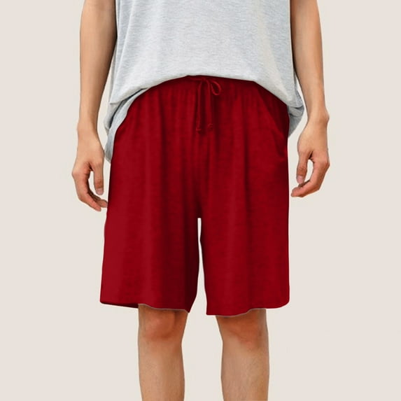 Men's Shorts Casual Solid Color Mens Shorts Athletic Breathable Mens Workwear Shorts Mens Shorts with Pockets Mens Shorts Elastic Waist Mens Shorts Under $10 Wine,L