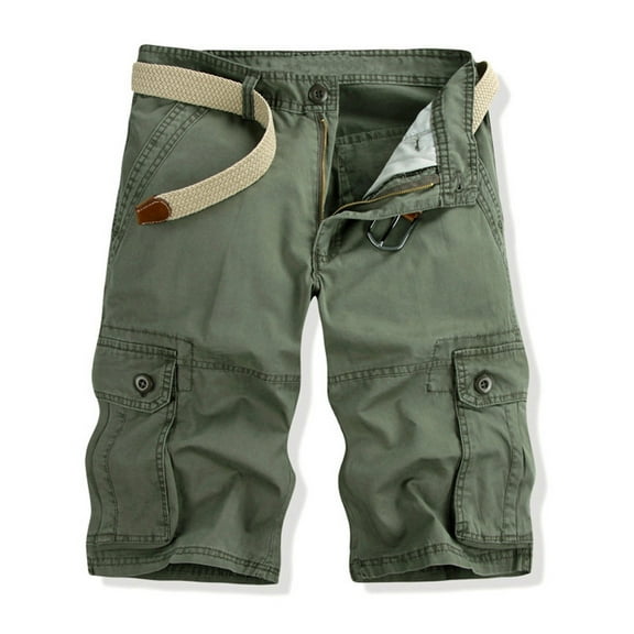 Men's Shorts Casual Solid Fashion Zipper Button Pockets Cropped Cargo Shorts Chores Para Hombre Army Green S