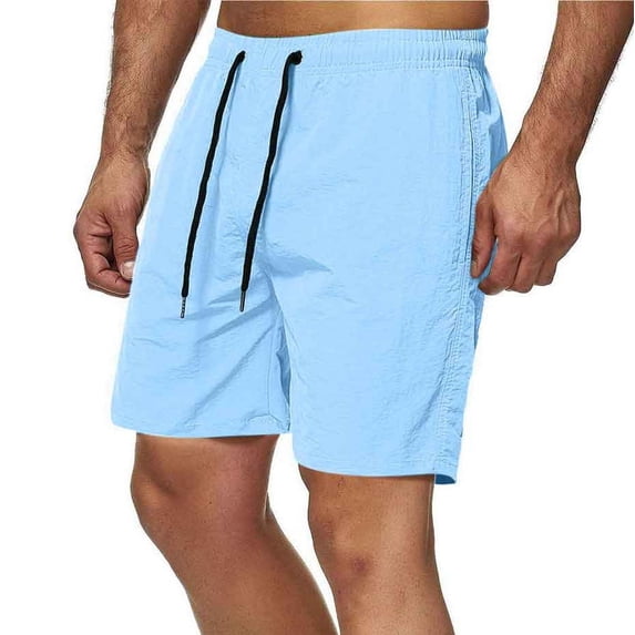 ZQUUVOU Men's Shorts Drying Solid Color Beach Shorts Sports Zipper Pocket Fitness Shorts Light Blue