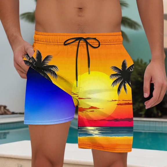 Men's Shorts Elastic Waistband With Pockets Casual Fashion Print Shorts With Pockets Elastic Waist Beach Pants