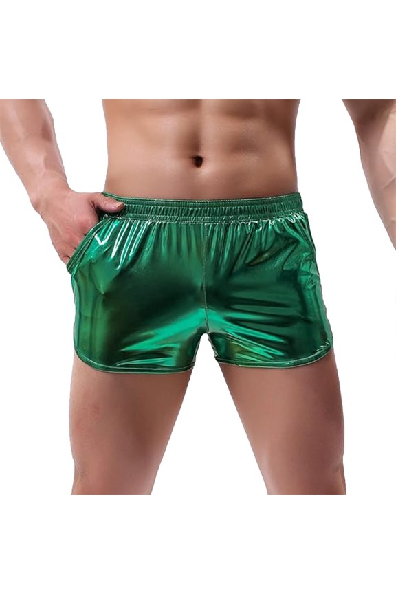 Men's Shorts Fashion Bright Fabric Slant Pockets Elastic Waist Split Side Short Pants Chores Para Hombre Green 4XL