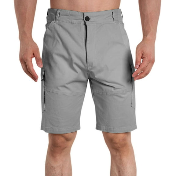 Men's Shorts Fashion Casual Solid Color Button Elastic Workwear Pocket Sports Shorts Casual Shorts for Men Gray XS