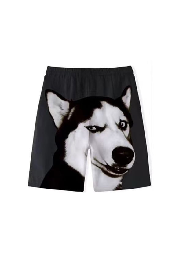 Men's Shorts Funny Dog Printed Cute Casual Beach Sports Shorts Baggy Pants Black XXL