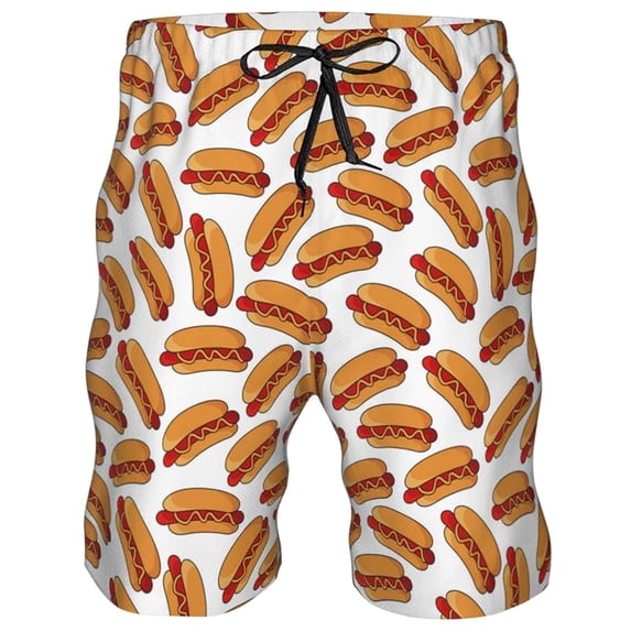 Men's Shorts Graphic Hot Dog Print Casual Summer with Pockets Sports Walking Travel Elastic Waist Drawstring Beach Running Workout Orange Shorts