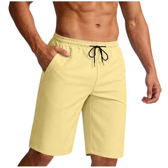 Men's Shorts Knee Length Pants with Pockets Drawstring Elastic Waist Shorts for Workout Running Summer