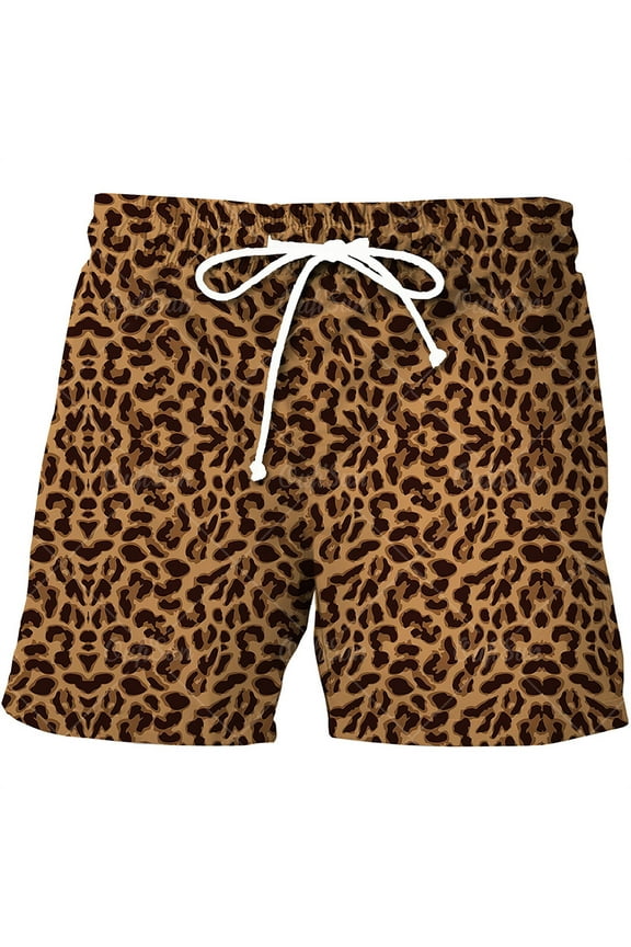 Men's Shorts Lightweight Sports Leopard Print Beach Home Gym Shorts Men Orange L