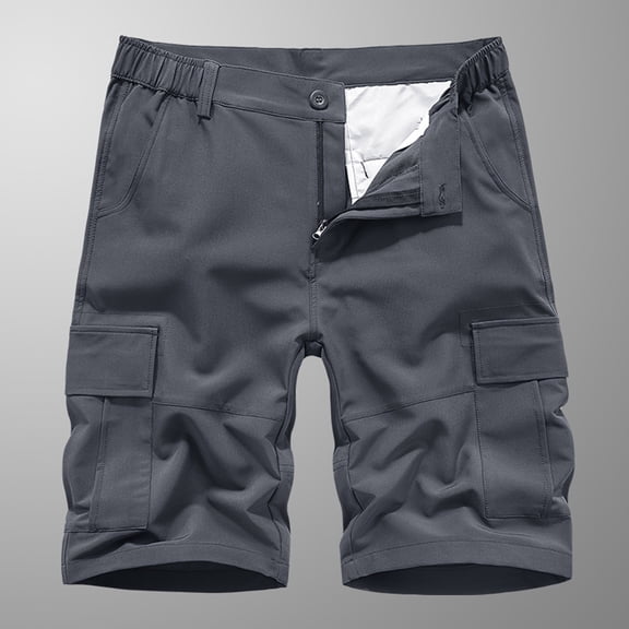 Men's Shorts Men Casual Solid Zipper Button Pockets Elastic Waist Cropped Cargo Shorts Cargo Shorts for Men Dark Gray L
