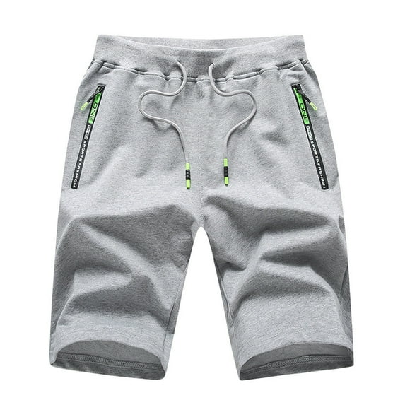 Men's Shorts Men Summer Shorts with Solid Color Zip Pocket and Waist Tie Rope Classic Style Shorts Men's Sweatpants Light Gray M