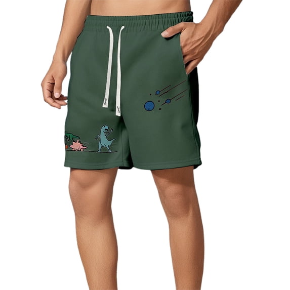 Men's Shorts Men's Casual Shorts Dinosaur Print Summer Comfortable Loose Fit Unisex Inch for Daily Wear Sports Outdoor Activities Dark Green L