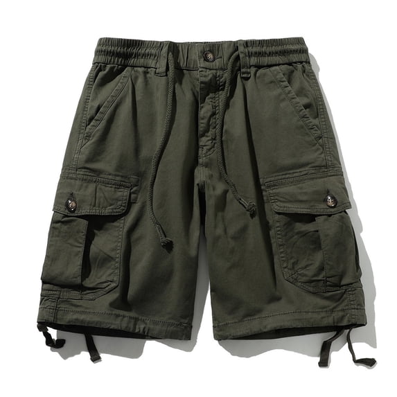 Men's Shorts Men's Multi Bag Workwear Pants Summer New Loose Size Outdoor Quarter Pants Cargo Work Shorts Army Green S