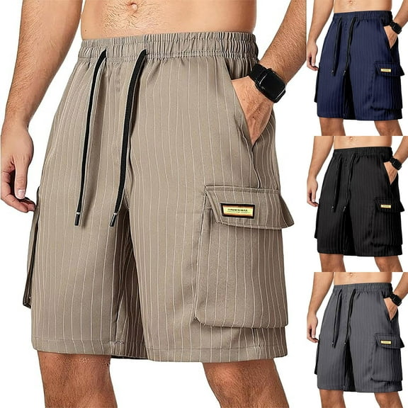Men's Shorts Multi Pockets Plus Size Elastic Waist Solid Color Summer Casual Pants Outdoor Sports Leisure Work Hiking Workwear Gifts for Men Navy M