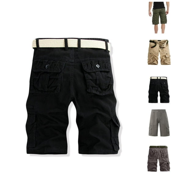 Men's Shorts Outdoor Cotton Cargo Style, Drawstring Multi Pocket Shorts for Men, Casual Summer Work Shorts, Mens Clothing Lightweight Hiking Shorts with Relaxed Fit 29-38, Black