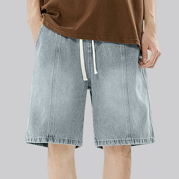 Men's Shorts Plus Size Loose Jeans Casual Fashion Solid Color Elastic Waistband Drawstring Shorts Summer Denim Pants