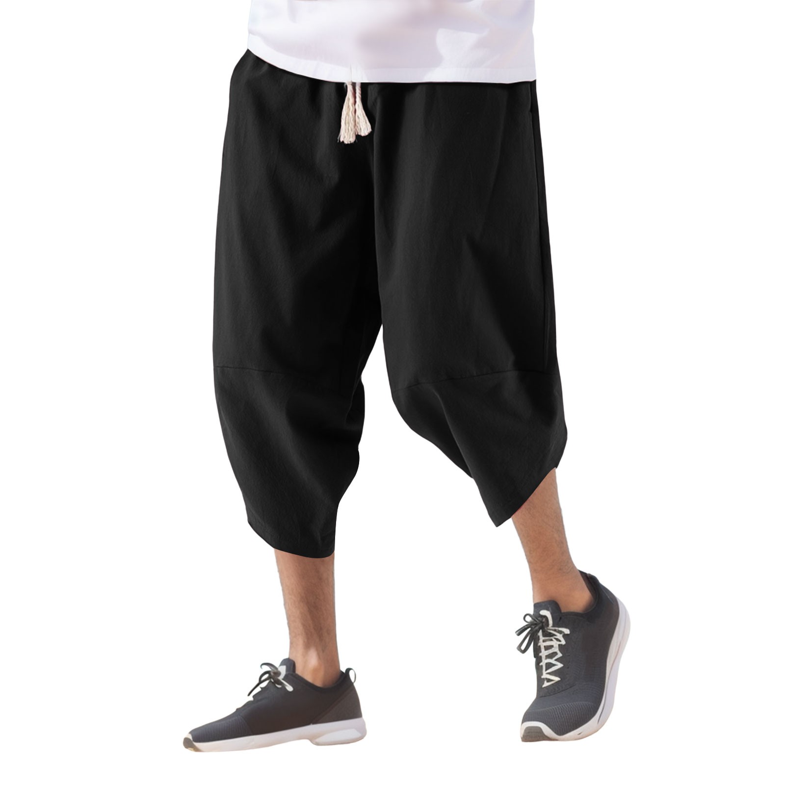 Men's Shorts Simple Solid Color Lumbar Frenum Pants Calf Length ...