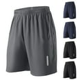 thumbnail image 1 of Men's Shorts Solid Color Polyester Shorts Outdoor Sports Versatile And Casual Five Quarter Pants Running Basketball Workout Beach Shorts with Pockets Black 3XL, 1 of 6