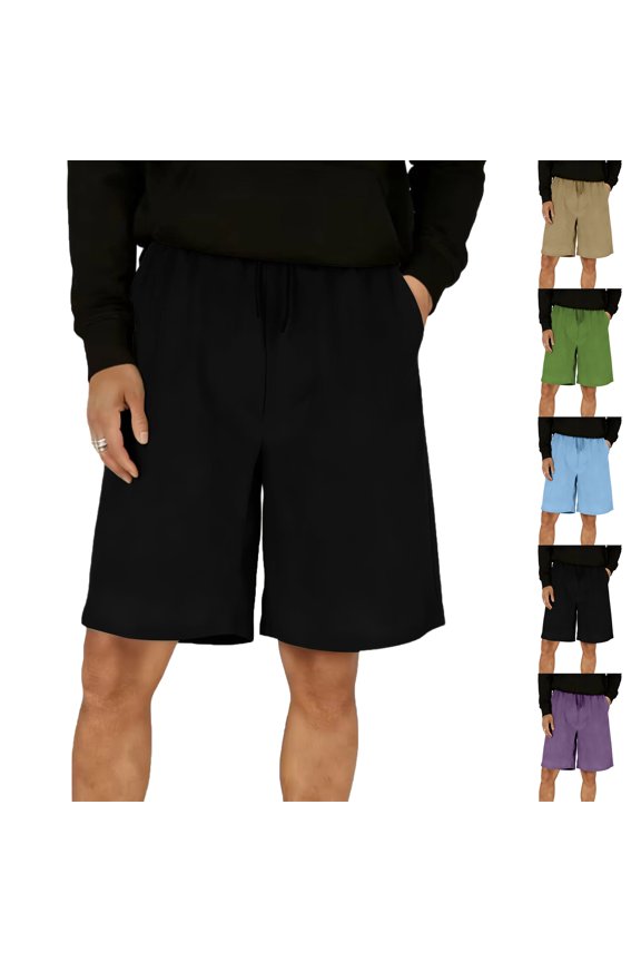 Men's Shorts Solid Color Slanted Pockets Drawstring Elastic Waistband Sports Casual Shorts Beach Summer Shorts for Men
