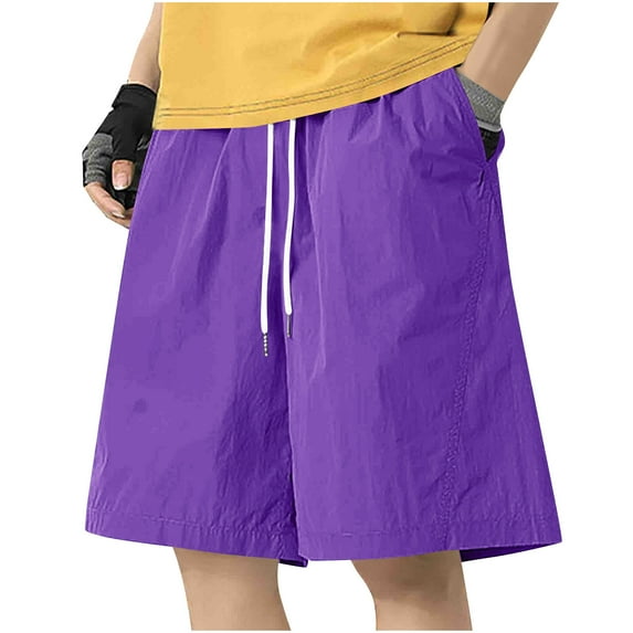 Men's Shorts Solid Color Straight Shorts Elastic Waist Daily Lounge Short with Pocket