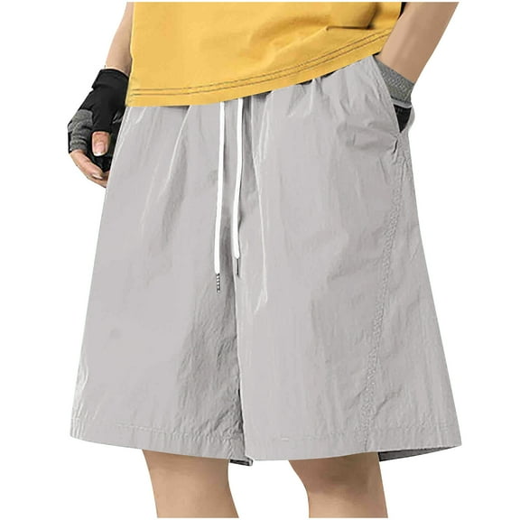 Men's Shorts Solid Color Straight Shorts Elastic Waist Daily Lounge Short with Pocket