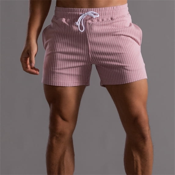 Men's Shorts Stripe Printed Casual Drawstring Pockets Elastic Sports Shorts Mens Cargo Shorts Pink M