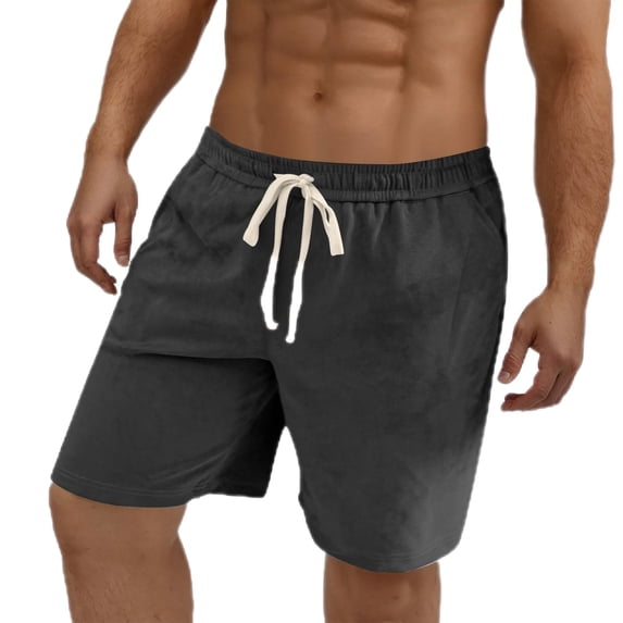 Men's Shorts Suede Sports Elastic Waist Solid Color Straight Leg Pocket Knee Length Plus Size Shorts Black 4XL