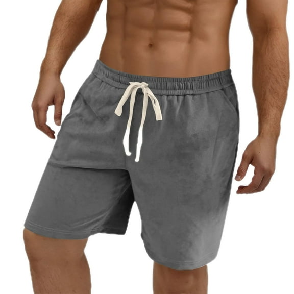 Men's Shorts Suede Sports Elastic Waist Solid Color Straight Leg Pocket Knee Length Plus Size Shorts Dark Gray 5XL