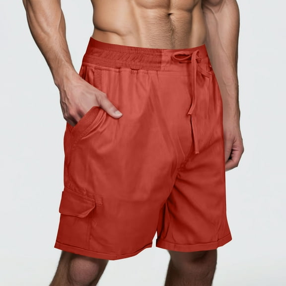 Men's Shorts, Summer Cargo Shorts for Men, ZHUGeLI Men's Multi Pocket Imitation Cotton Linen Drawstring Elastic Waist Sports Cargo Knee Length Shorts