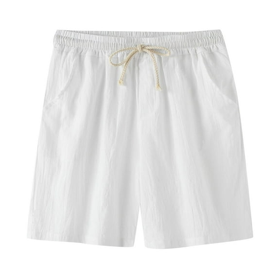 Men's Shorts Summer Fashion Casual Cotton Solid Tether Short Pants for Men White