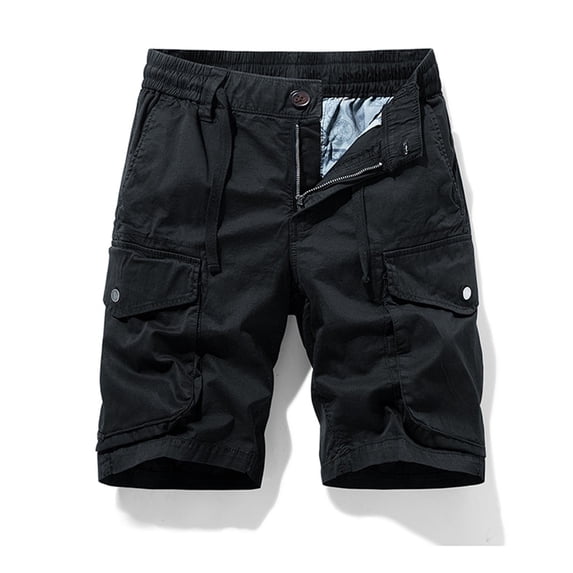 Men's Shorts Summer Fashion Solid Color Casual Shorts Multi-Pocket Cargo Shorts Chores Para Hombre Black XL