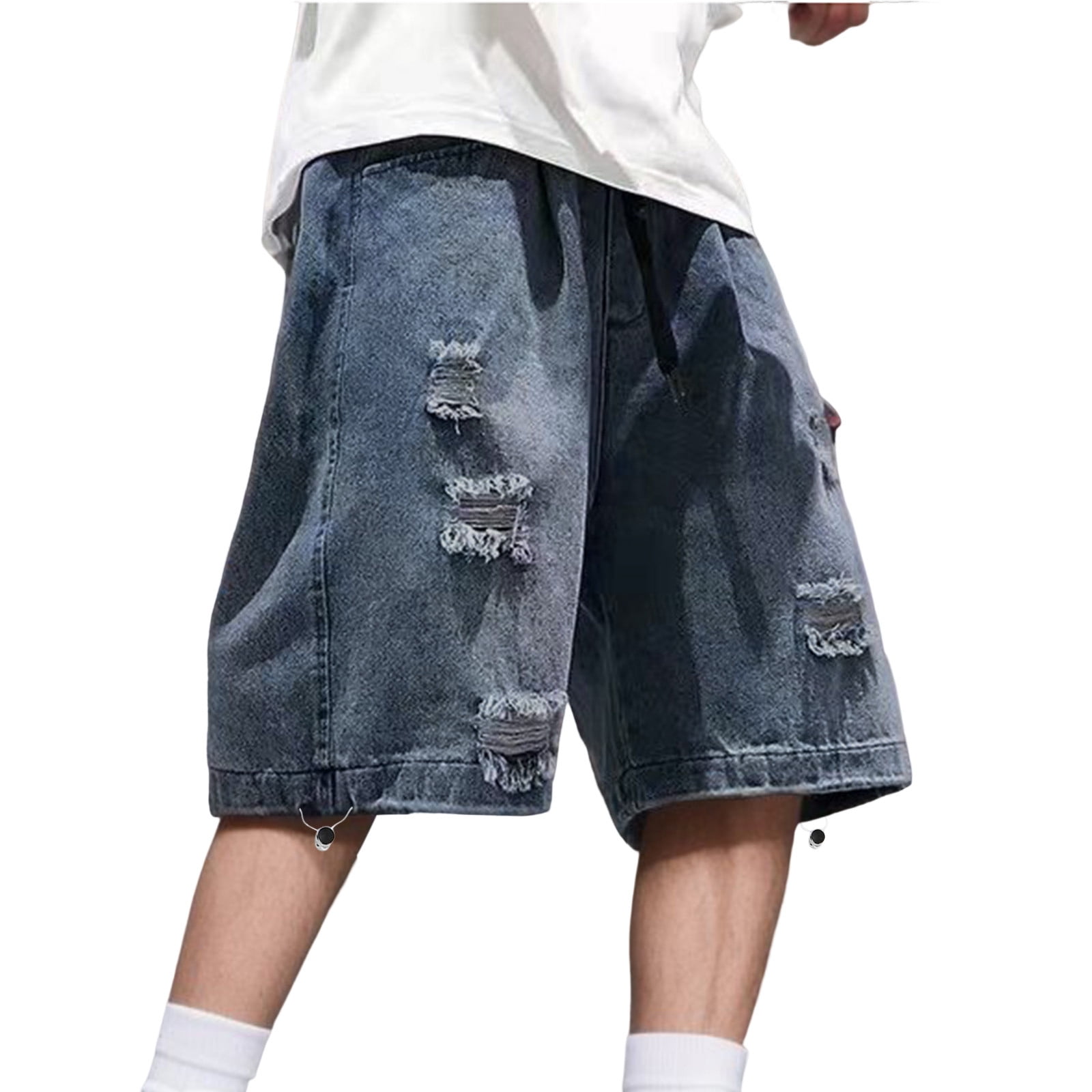 Men Denim Shorts Summer Casual Blue Jeans Short Patchwork Loose Shorts