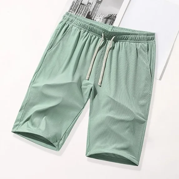 Men's Shorts Summer Pure Color Five Point Sports Casual Short Pants Quick Dry Lightweight Drawstring Athletic Running Men