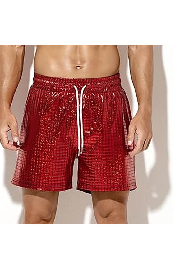 Men's Shorts Summer Solid Color Pearlite Layer Beach Fitness Run Casual Sports Breathability Short Pants Chores Para Hombre Red M