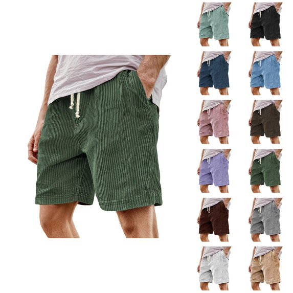 Men's Shorts Vintage Corduroy Style with Embroidered Logo, Casual 5 Inch Inseam Drawstring Shorts for Men, Lounge or Streetwear Summer Shorts for Daily Relaxation S-3XL, Black