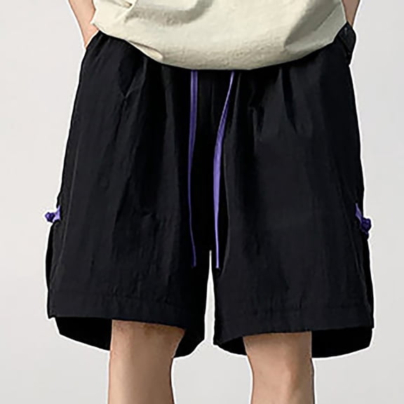 Men's Shorts Wide-Leg Style Solid Color Drawstring Pocket Drying Casual Work Shorts. Chores Para Hombre Black XL