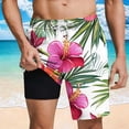 thumbnail image 1 of Men's Shorts with Pockets and Drawstrings Big and Tall Hawaiian Tropical Print Double-layer Elastic Waist Loose Beach Swim Trunks, 1 of 9
