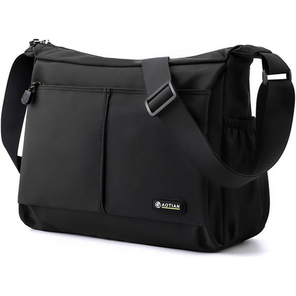Men's Shoulder Bag Messenger Bag Nylon Waterproof Lightweight Casual Black Crossbody Bag for Work Travel Outdoor