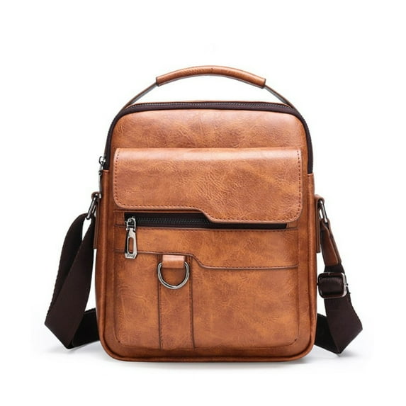 Men's Shoulder Bag PU Leather Flap Mens Crossbody Business Flap (for 9.7" for ipad) Mens Solid Crossbody Travel Bag (Khaki)