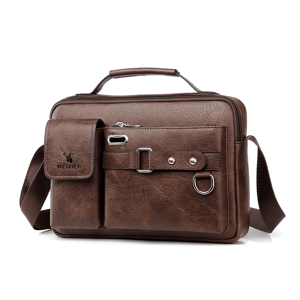 Men's Shoulder Messenger Bag PU Leather Handbag Business Crossbody Bag Briefcase