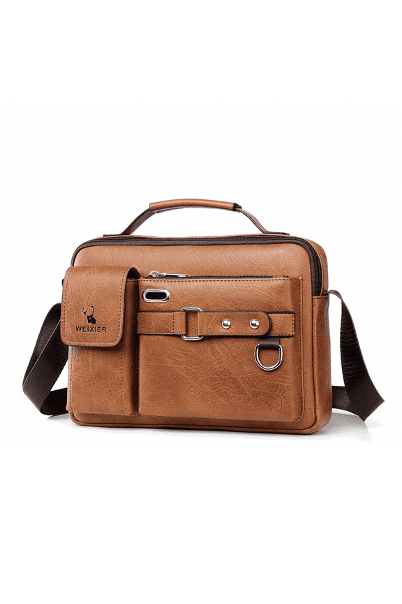 Men's Shoulder Messenger Bag PU Leather Handbag Business Crossbody Bag Briefcase