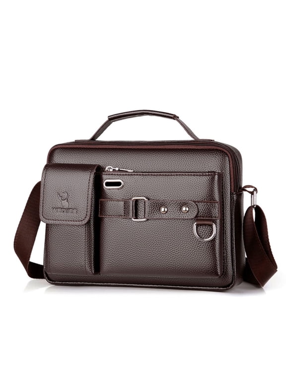 Men's Shoulder Messenger Bag PU Leather Handbag Business Crossbody Bag Briefcase