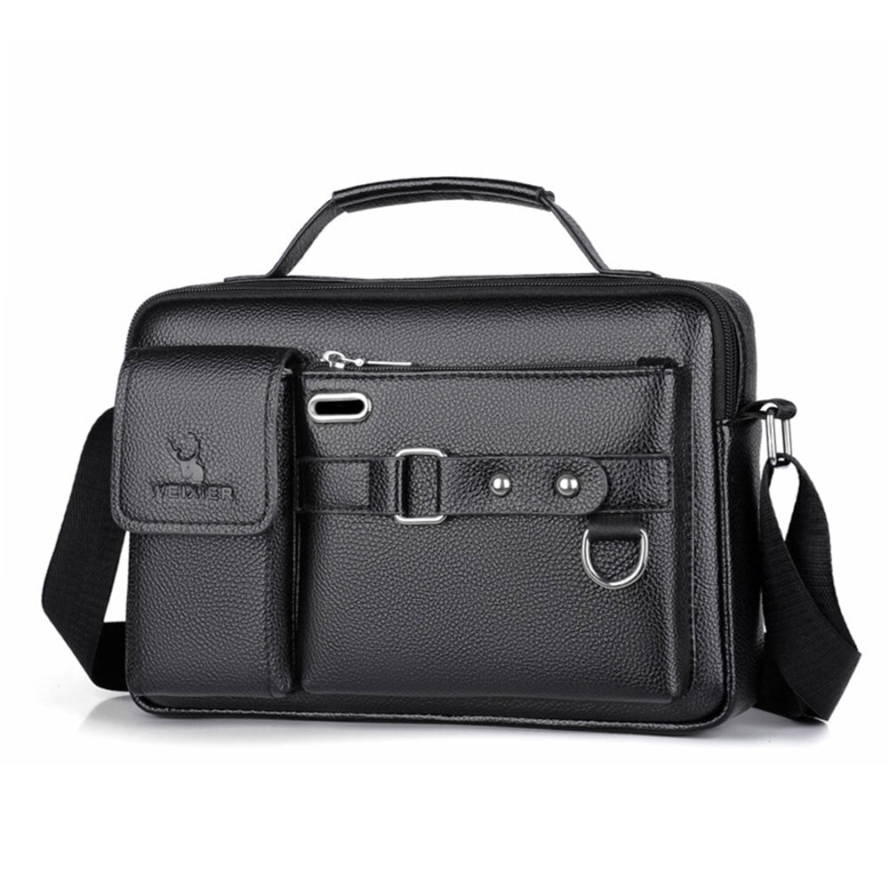 Men's Shoulder Messenger Bag PU Leather Handbag Business Crossbody Bag Briefcase